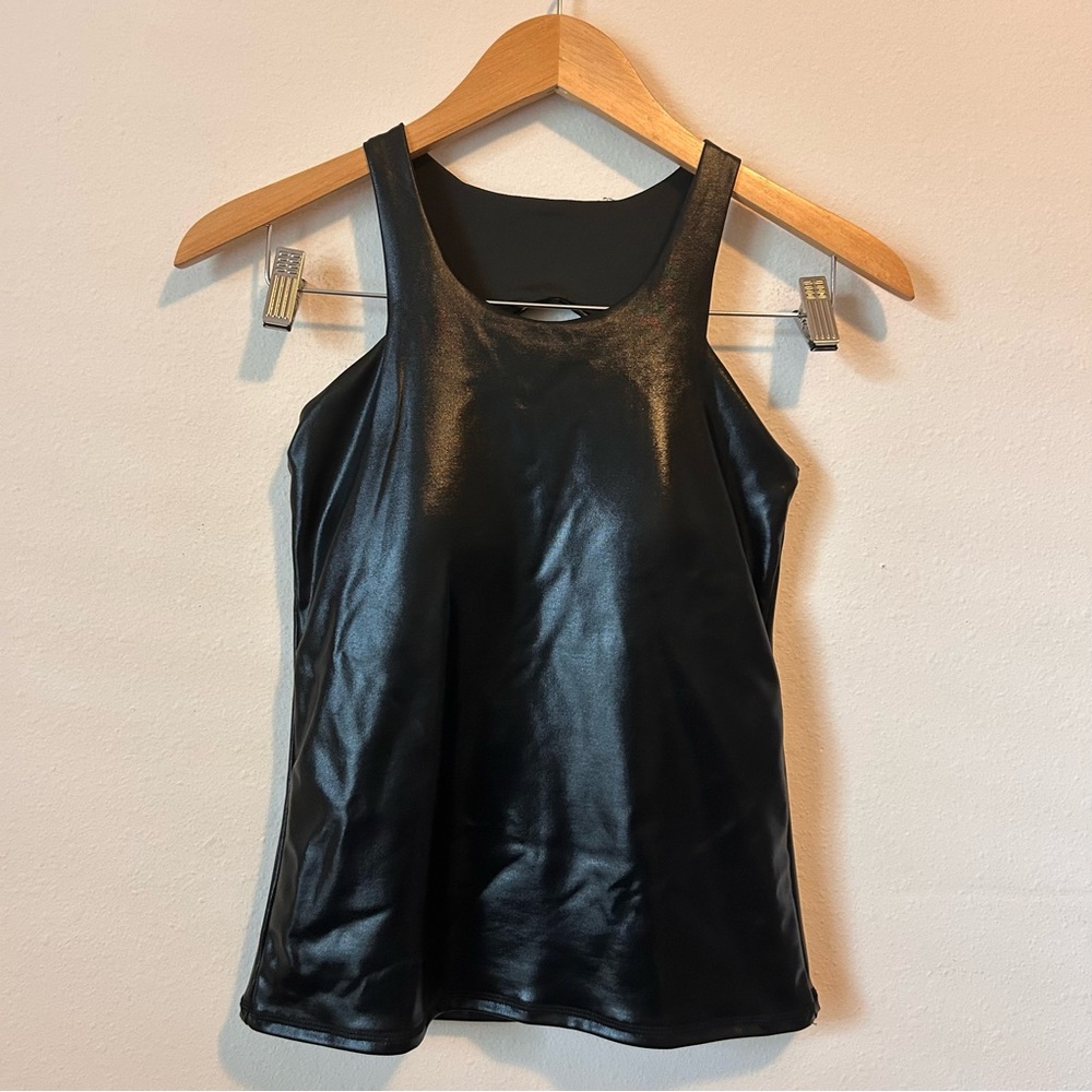 New! Electric Yoga Women’s Small Faux Leather Shiny Black Tank Top